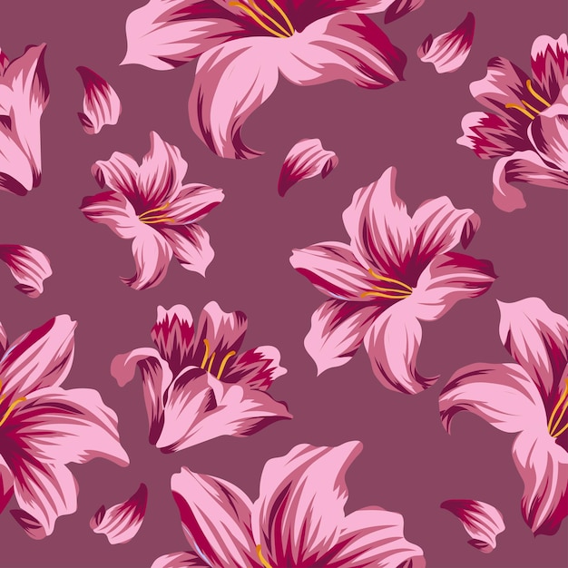 seamless floral pattern of open lily buds lily petals on pastel background for textile