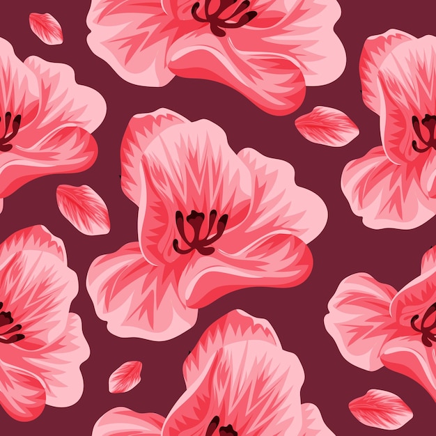 seamless floral pattern of open pink tulip buds tulip petals on pastel background for textile