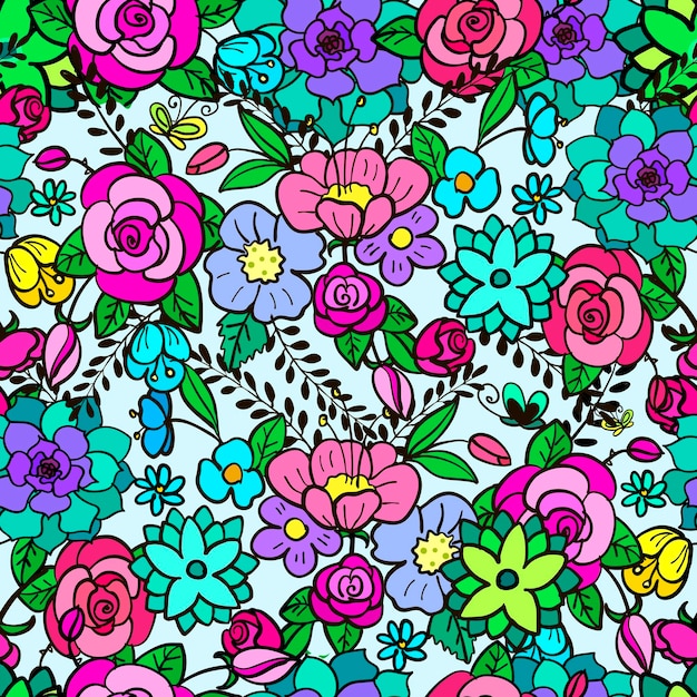 Seamless floral pattern in pastel pinkviolet green colours