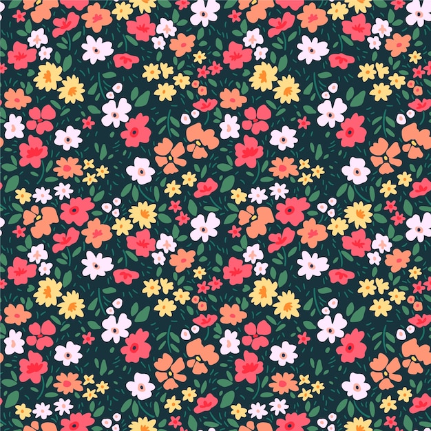 Seamless floral pattern for . Small colorful flowers. Green background. Modern floral pattern.