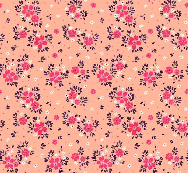 Seamless floral pattern for . Small pink flowers. Coral background. Template for fashion print