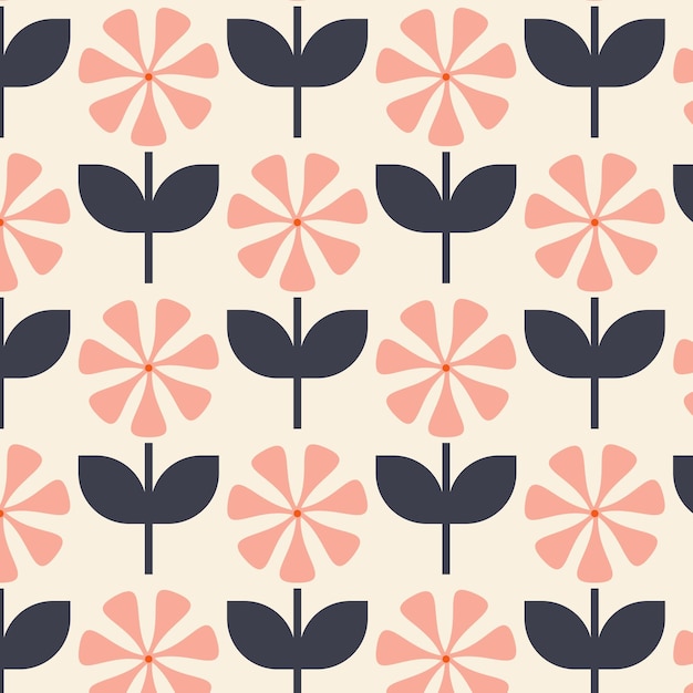 seamless floral pattern with flowers in retro scandinavian style