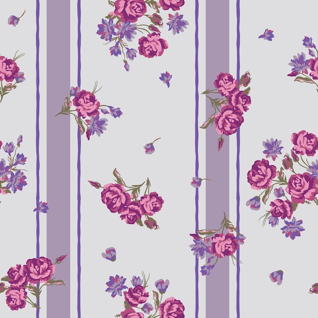 seamless floral pattern with flowers and stripe.