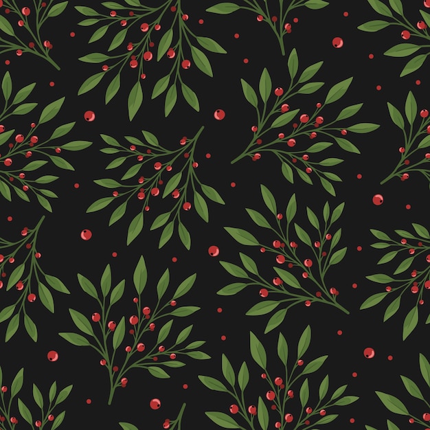 Seamless floral pattern with green leaves and red berries Perfect for textile wallpaper posters