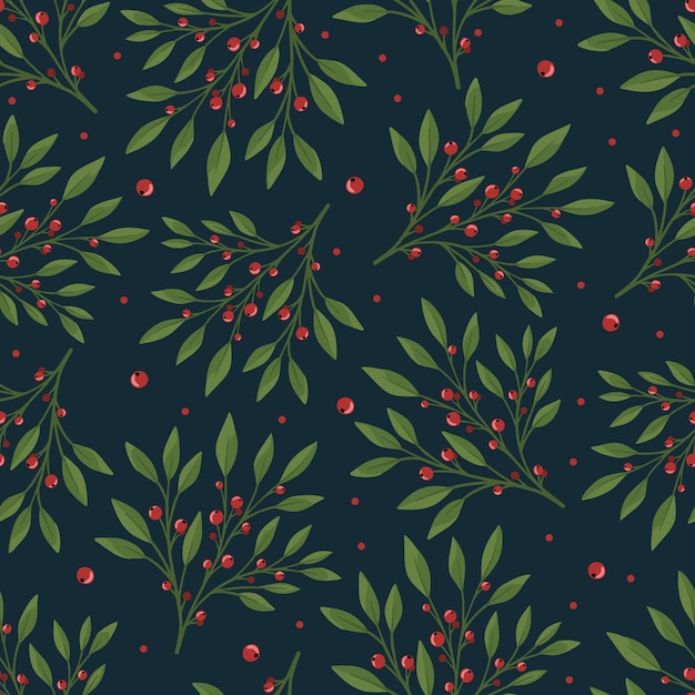 Seamless floral pattern with green leaves and red berries Perfect for textile wallpaper posters