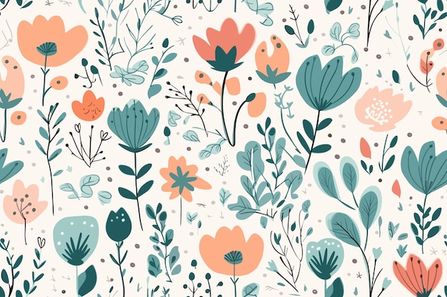 seamless floral pattern with many different flowers