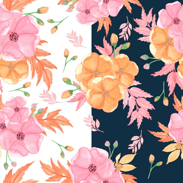 Seamless floral pattern with pink and orange flowers 