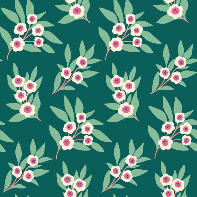 Seamless floral pattern with simple flowers branches in retro style Vector illustration