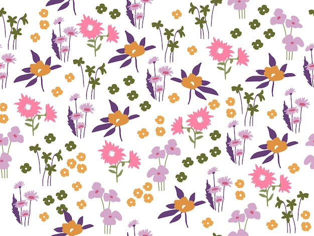 Seamless floral pattern with small flowers meadow Hand drawn wild flowers