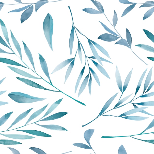 Seamless floral pattern with watercolor blue branches 