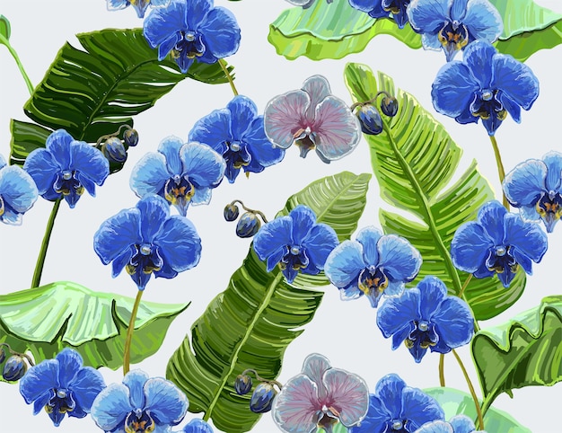 Seamless floral summer tropical pattern background with bloomingorchids Perfect for wallpapers