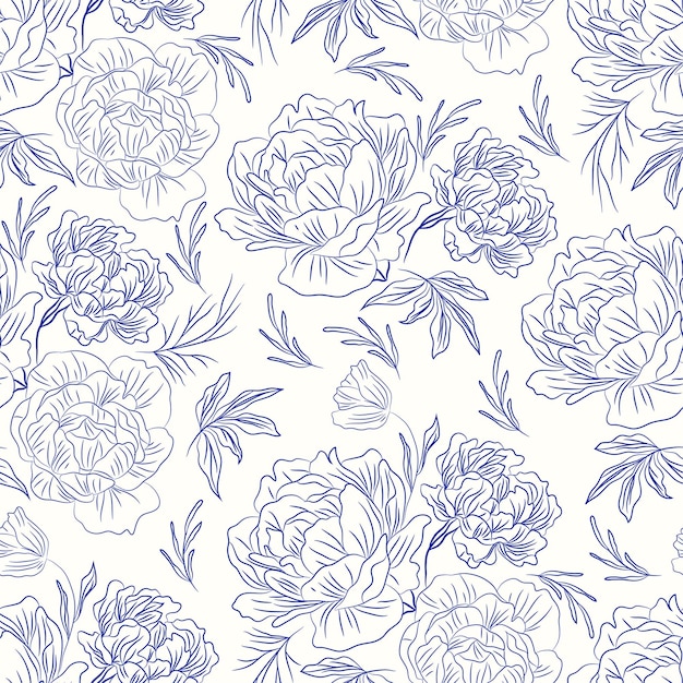 Seamless flowers pattern line drawing