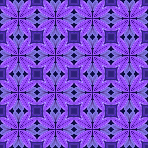 Seamless flowers pattern Vector illustration violet purple blue colours Rustic mosaic square tile