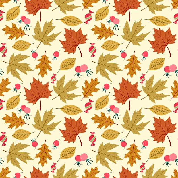 Seamless forest pattern with acorns and autumn leaves Fall background Vector wallpaper