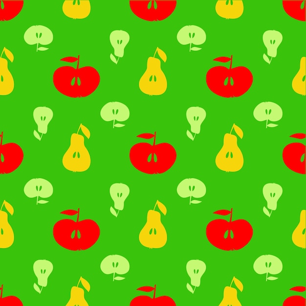 Seamless fruit pattern apple and pear flat design