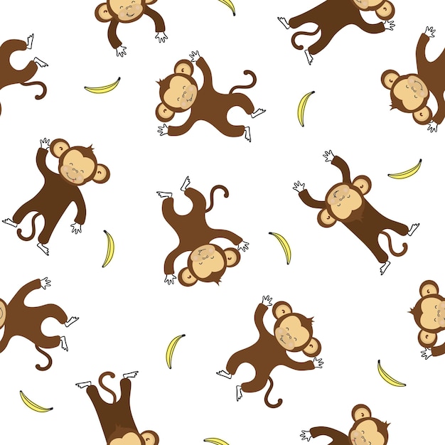 Seamless funny monkeys colorful collection Cute animal wildlife character