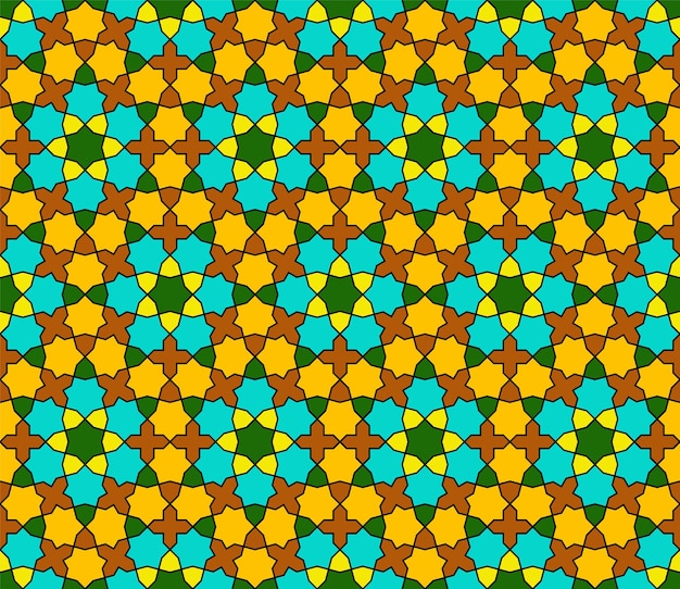 Seamless geometric ornament based on traditional islamic art. Green , brown, orange and yellow colors.