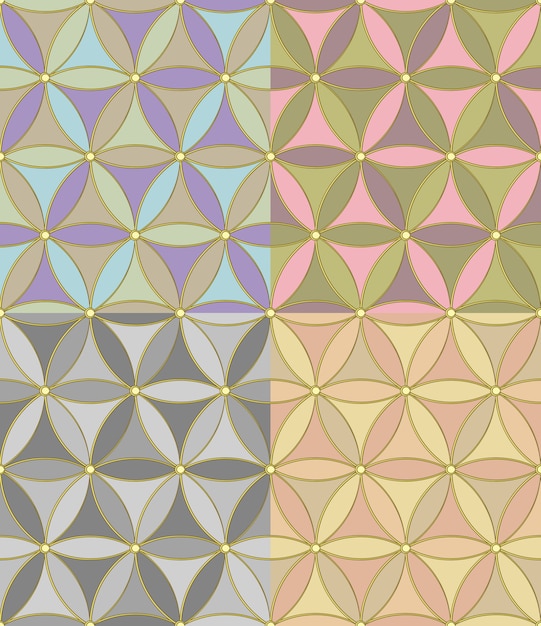 Seamless geometric pattern of hexagons of four pastel color combinations