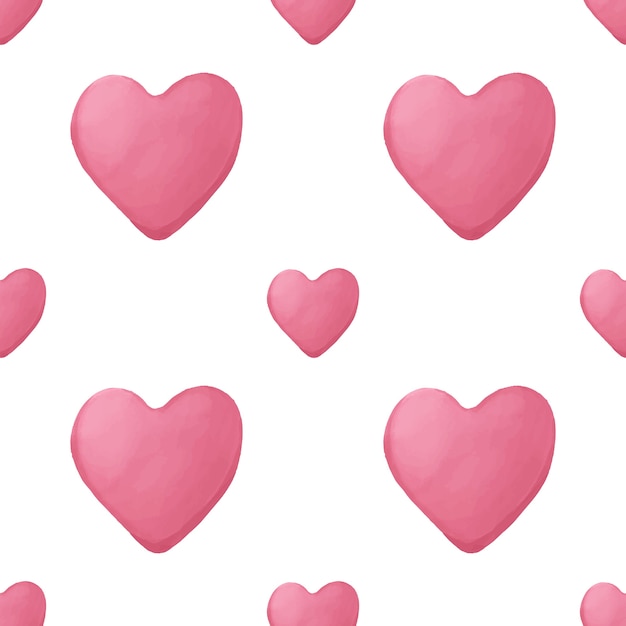 Seamless geometrical pattern with pink watercolor handdrawn heart