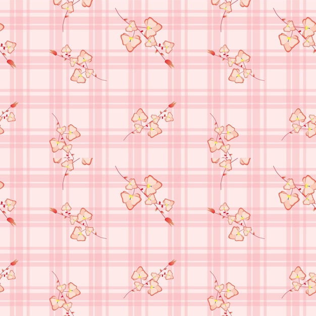 Seamless Gingham background Pattern with a combination of floral motifs Floral Seamless Pattern