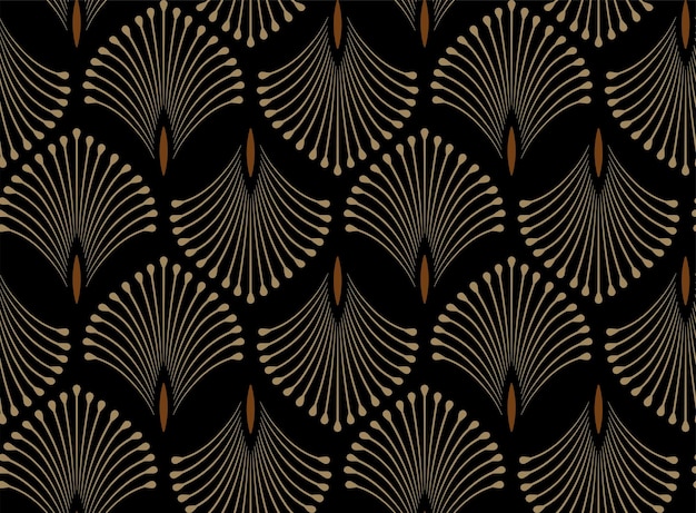 Seamless, gold and black Art Deco style inspired floral pattern for background.