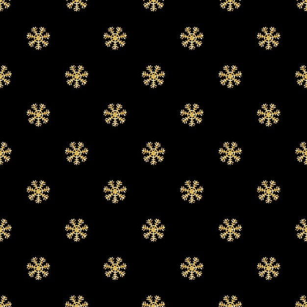 SEAMLESS GOLD GLITTER SNOWFLAKES PATTERN ON BLACK BACKGROUND