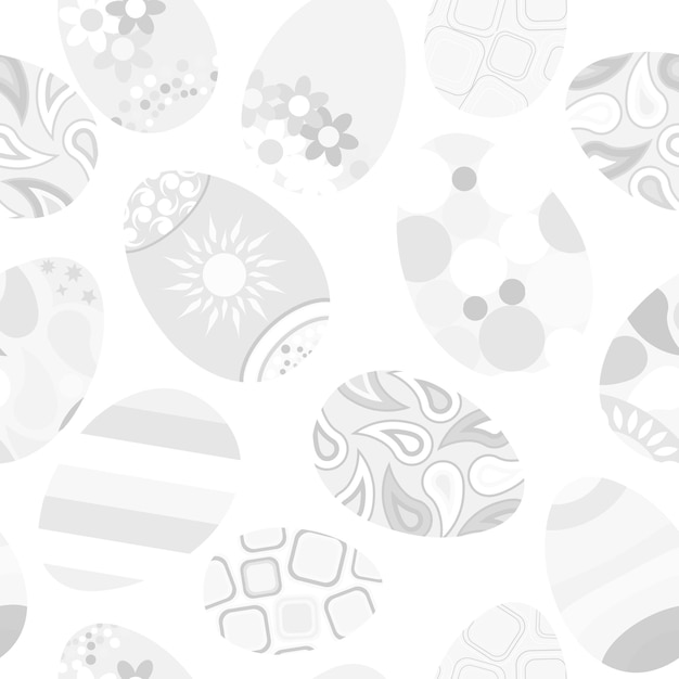 Seamless gray pattern of Easter eggs with various ornaments