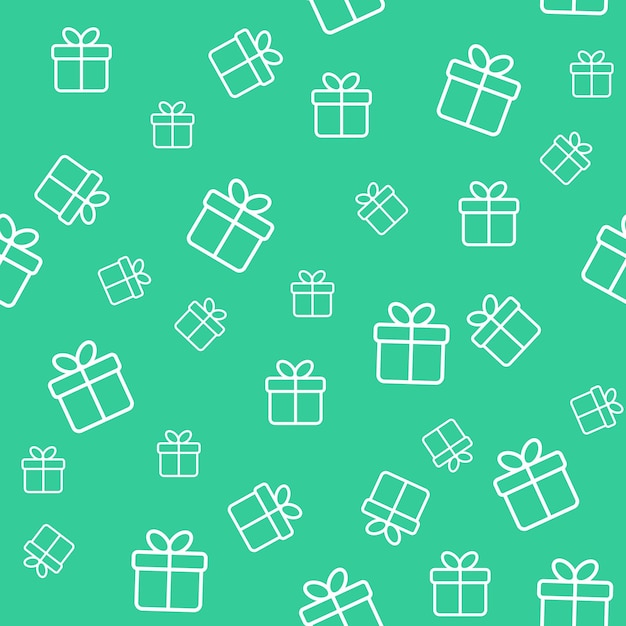 Seamless green pattern with gift boxes Wrapping paper design festive background