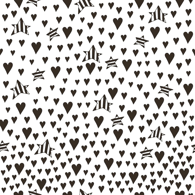 Seamless greeting pattern with cartoon hearts, stars