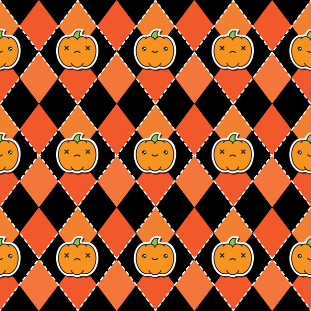 Vector seamless halloween pattern background with pumpkins