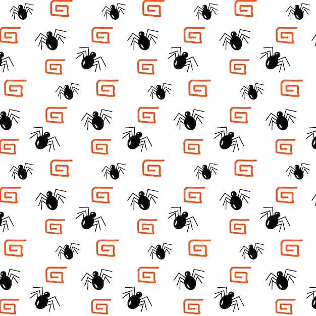 Seamless Halloween pattern of spiders and orange design elements Repeating texture Template