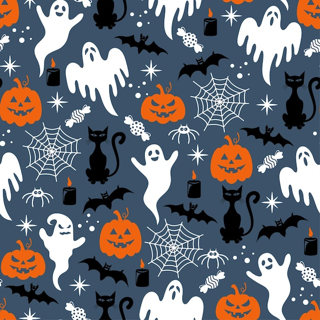 Seamless Halloween pattern Vector illustration of Halloween party Spider web spider