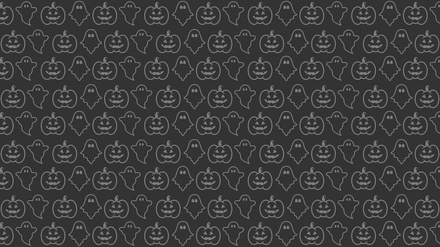 Vector seamless halloween pumpkin and cute boo ghost pattern on dark background vector illustrations