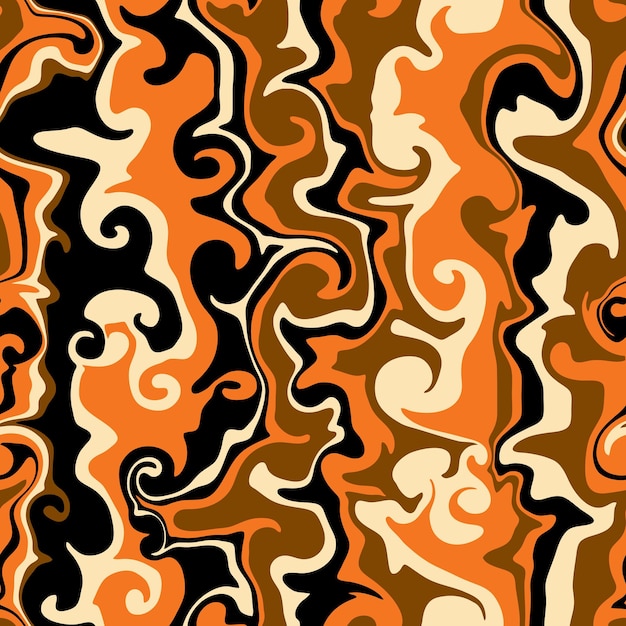 Seamless Halloween vector pattern with groovy psychedelic weaves.