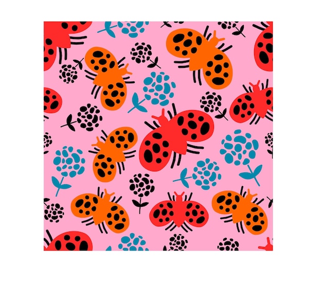 Vector seamless hand drawn ladybug pattern for wrapping paper textile wallpaper and more