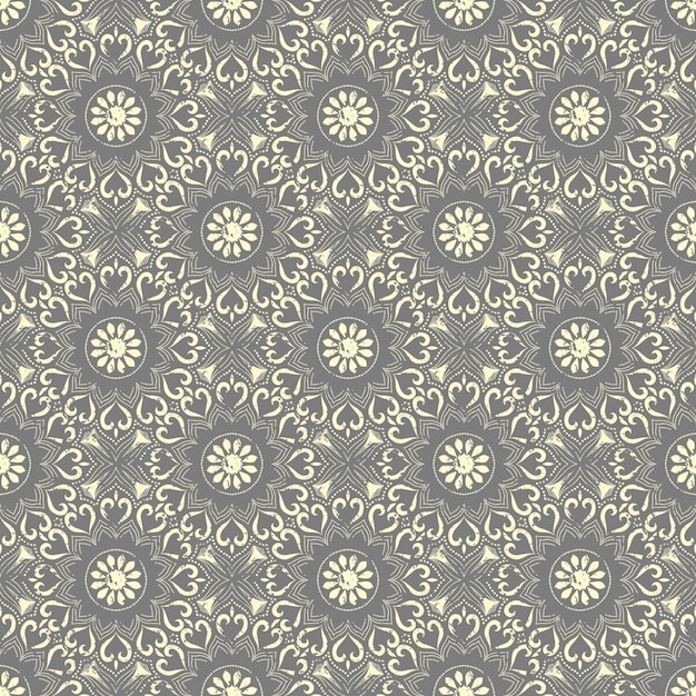 Seamless hand drawn mandala pattern. Vintage elements in oriental style with grunge effect.  