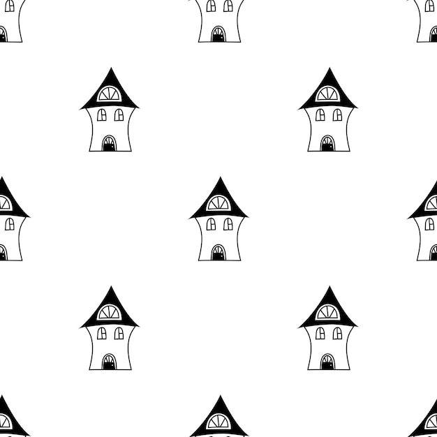 Seamless Hand drawn pattern with houses in doodle style for kids fabric clothes posters prints