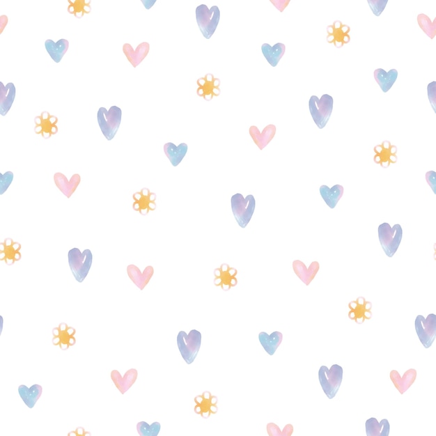 Seamless happy valentine day pattern background with cute water colour heart shape and flower , greeting card