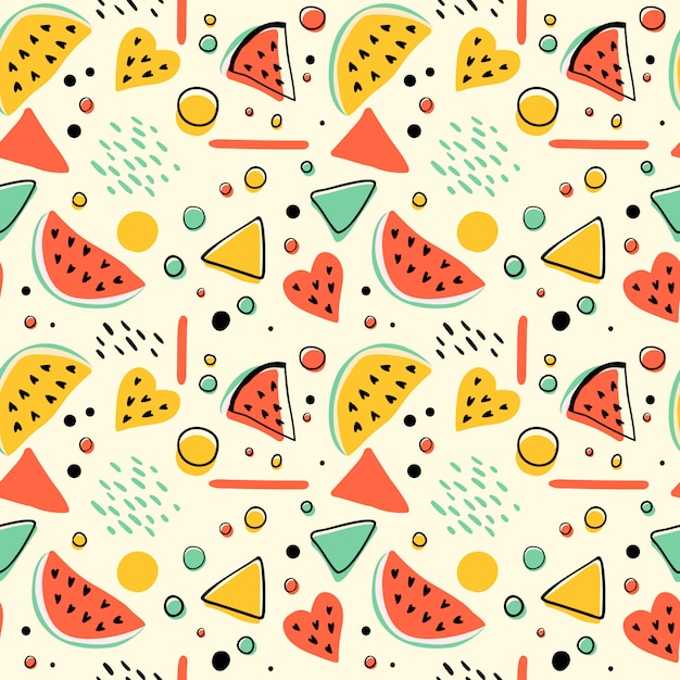 Seamless hipster pattern with watermelons and geometric figures