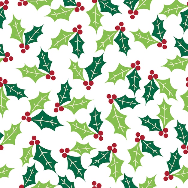 Seamless Holly leaves with red and green color, vector illustration