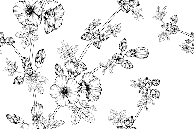 Seamless Hollyhock flower pattern background. 