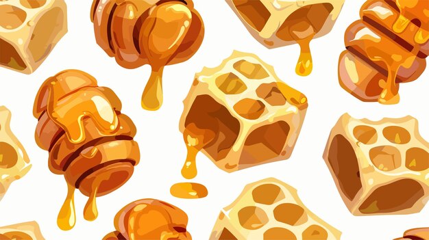 Vector seamless honeycomb pattern with honey vector illustration