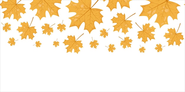 Seamless horizontal banner pattern with autumn fall yellow leaves of maple tree