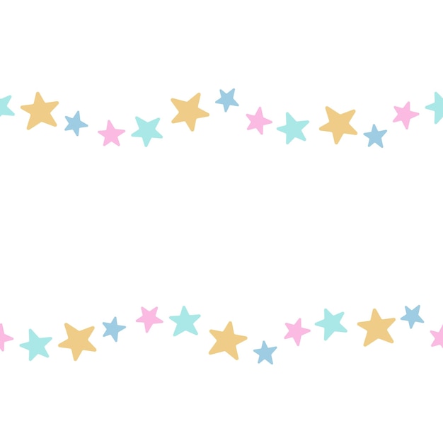 Seamless horizontal border of colorful stars in flat style