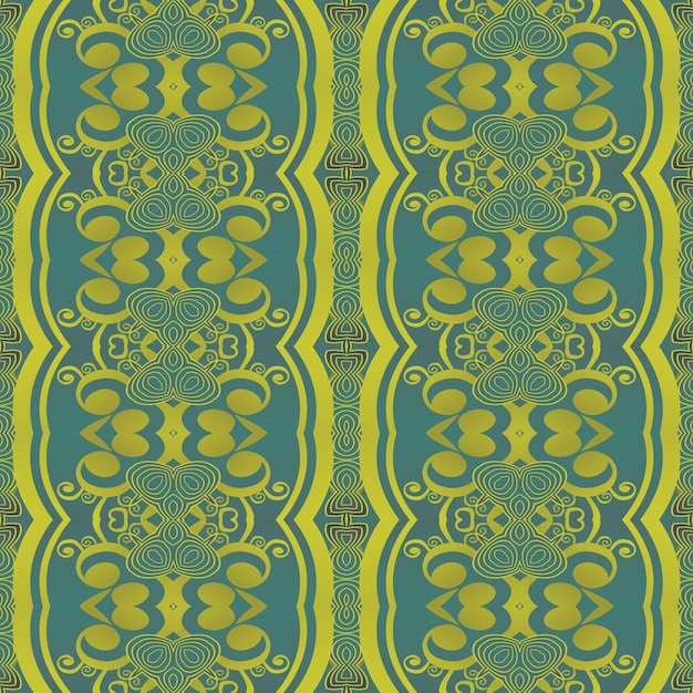 Seamless illustrated pattern made of abstract elements in green and yellow