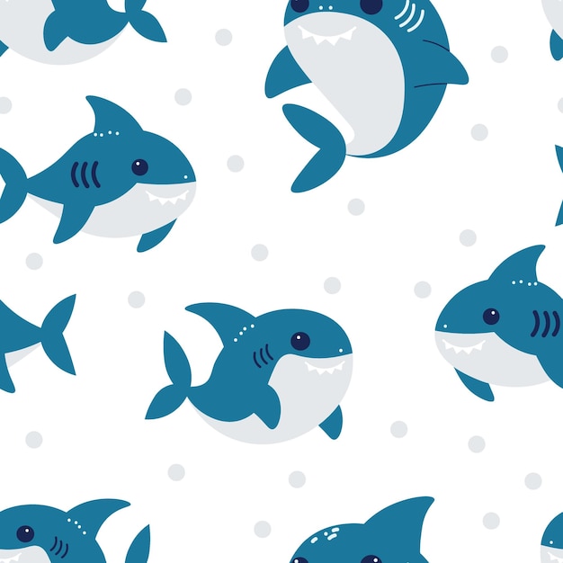 seamless illustration with cute sharks childrens textiles flat vector illustration