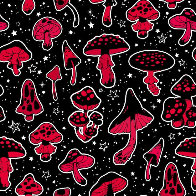 Vector seamless illustration with red fly agarics