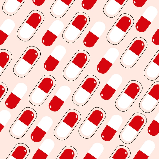 Vector seamless illustration with tablets capsules pills pattern medicine drugs treatment