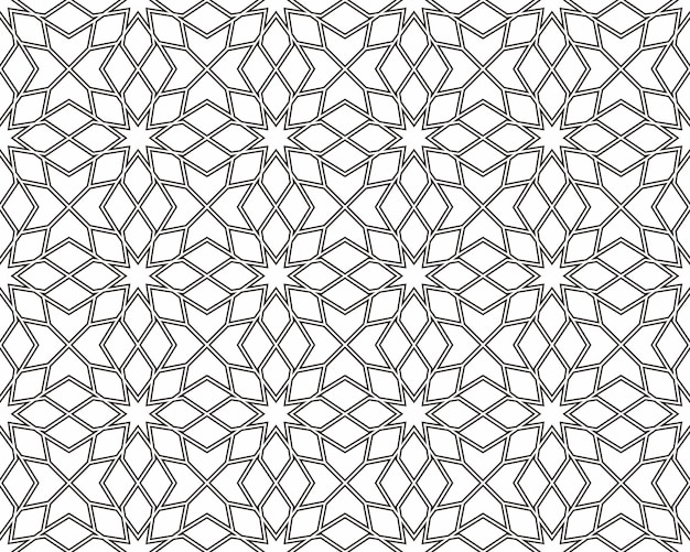 Seamless islamic pattern Geometric outline texture on white background Beautiful arabic element