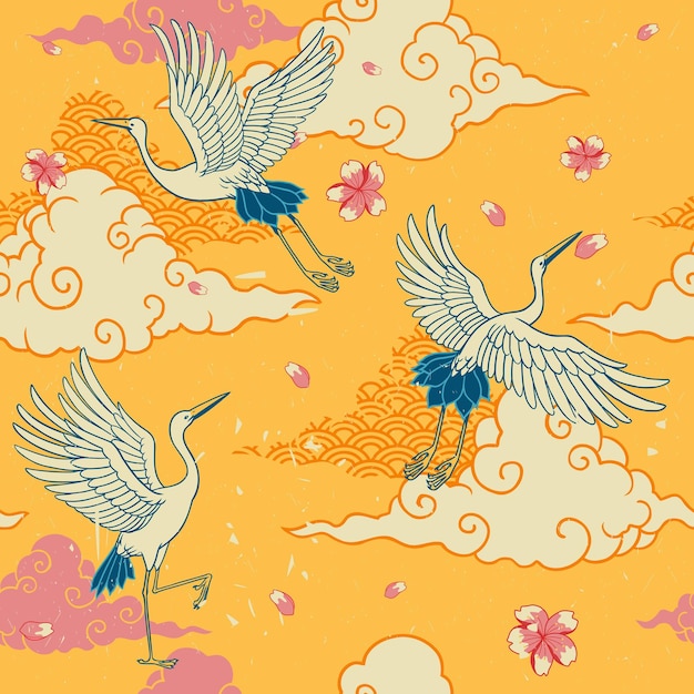 Seamless japanese pattern heron bird